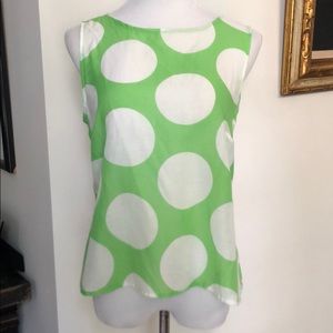 Louben Light  green white large polka dots top